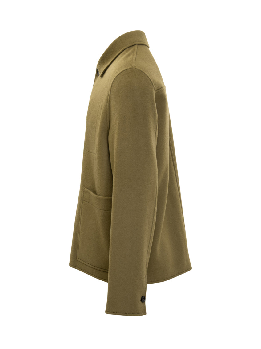 Green Solid Shirt Collar Jacket