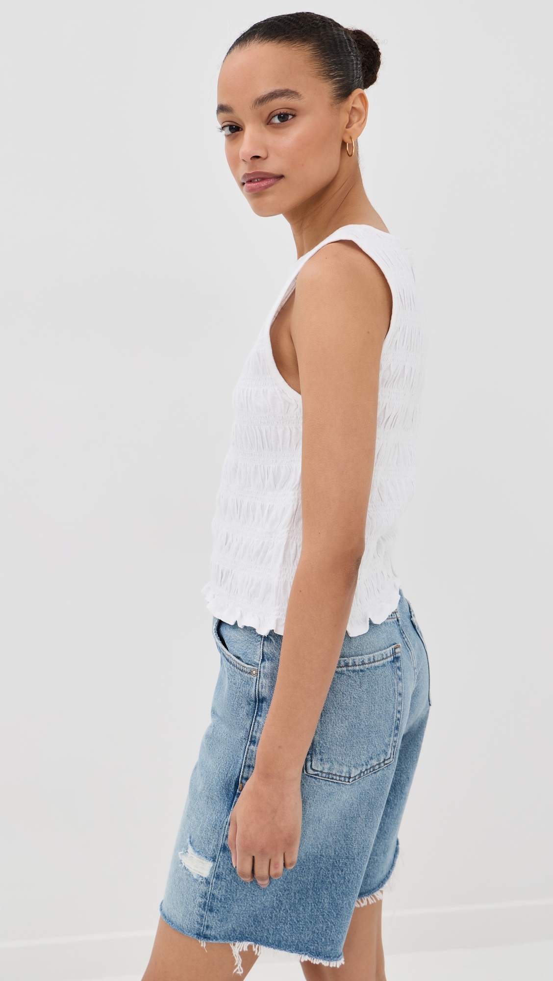 Smocked Boat Neck Tank White