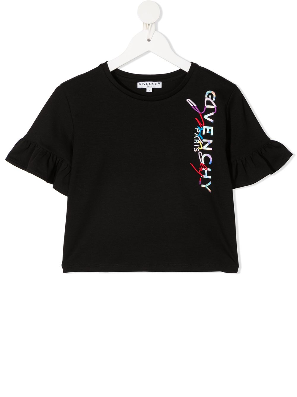 Ruffle-cuff cotton T-shirt - Black