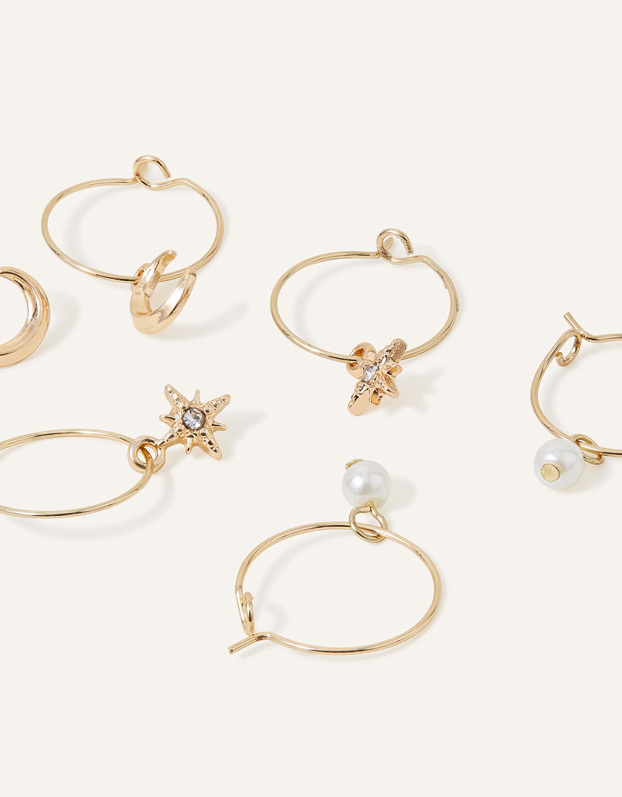 Gold Moon and Star Hoop Earrings Set of Three