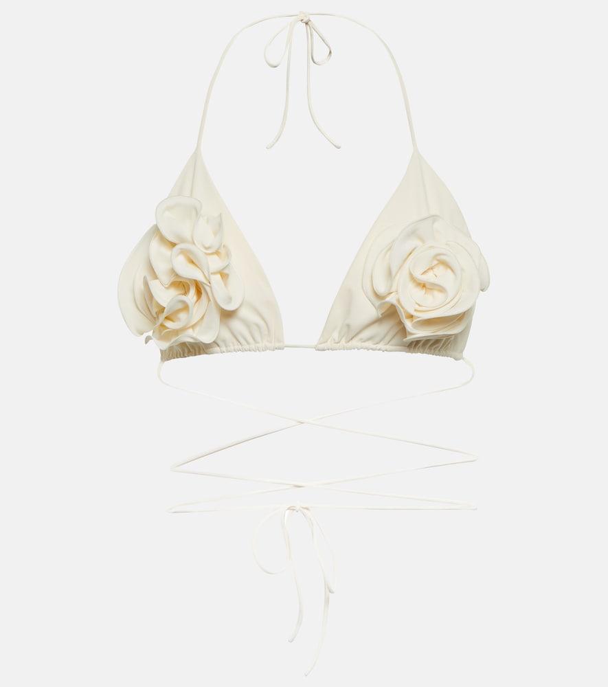 Floral appliqué triangle bikini top
