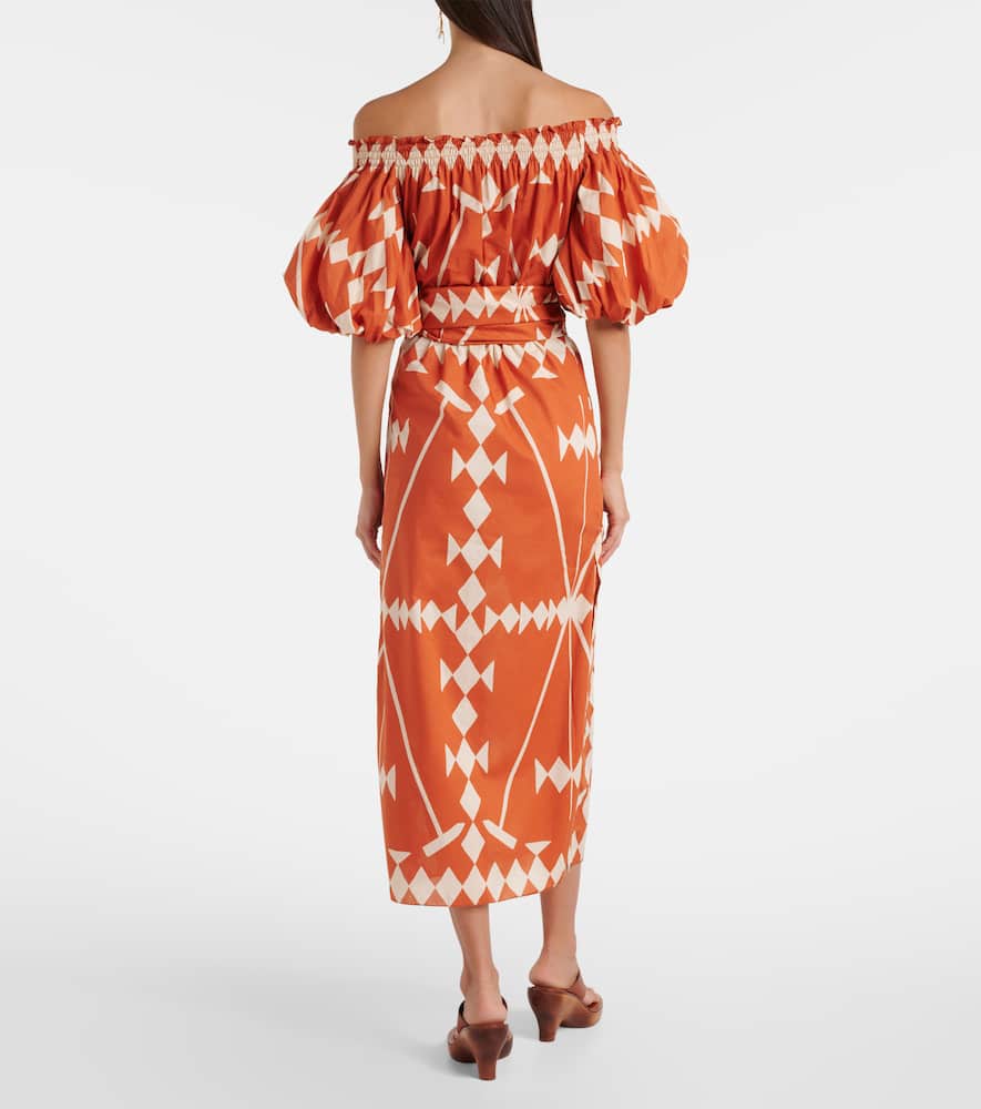 Printed cotton poplin midi dress