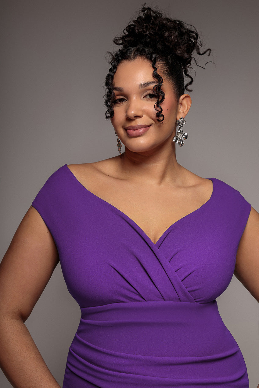 Goddiva Plus Bardot Pleated Midi Dress - Purple