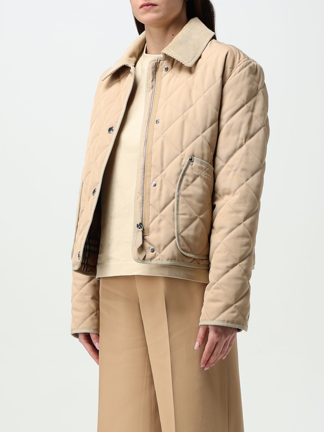 Quilted classic-collar jacket - Neutrals