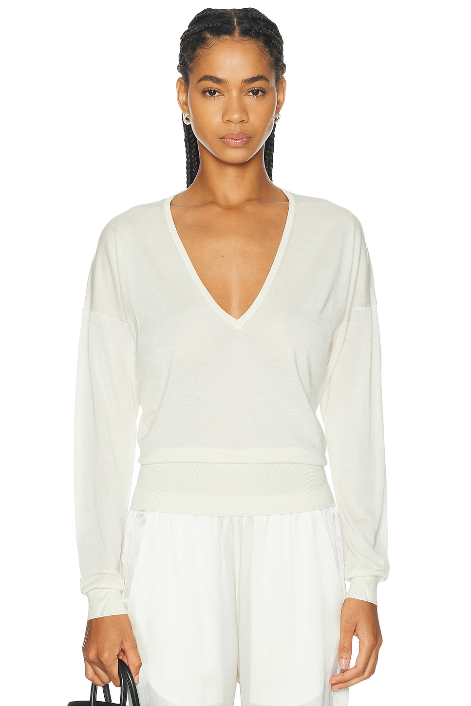 RENGGLI Silk Cashmere V-Neck Sweater in Ink - Black. M also in L, S