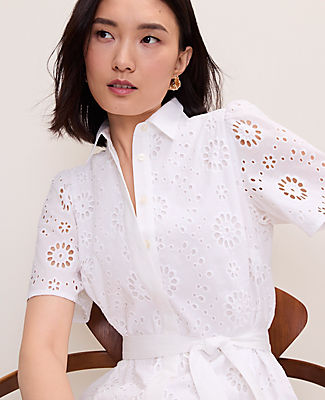 Ann Taylor Eyelet Collared Midi Shirtdress