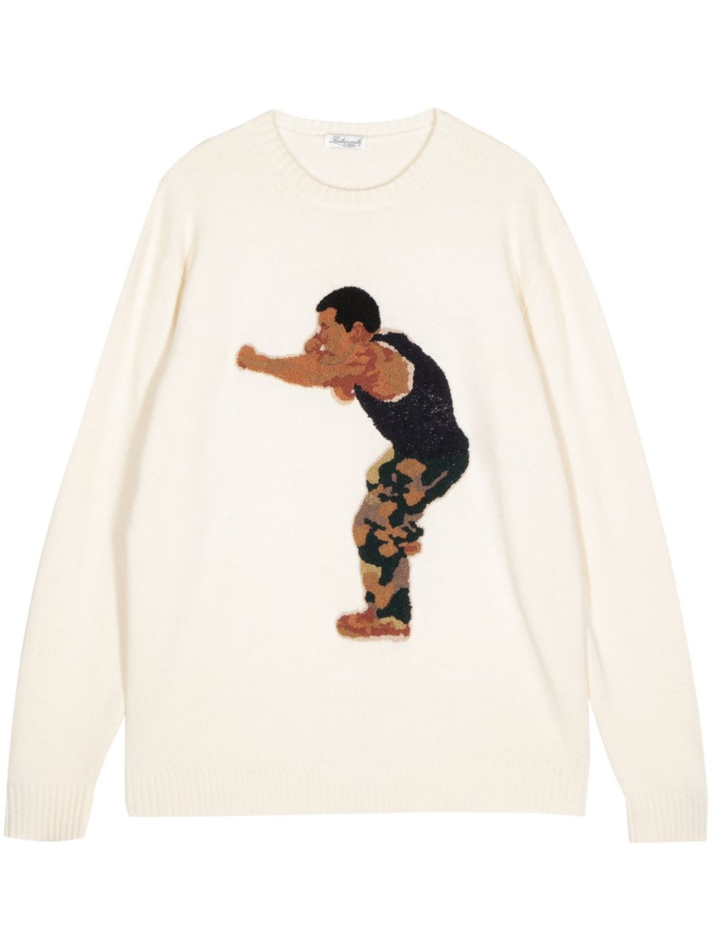 Boxer-embroidered jumper - White