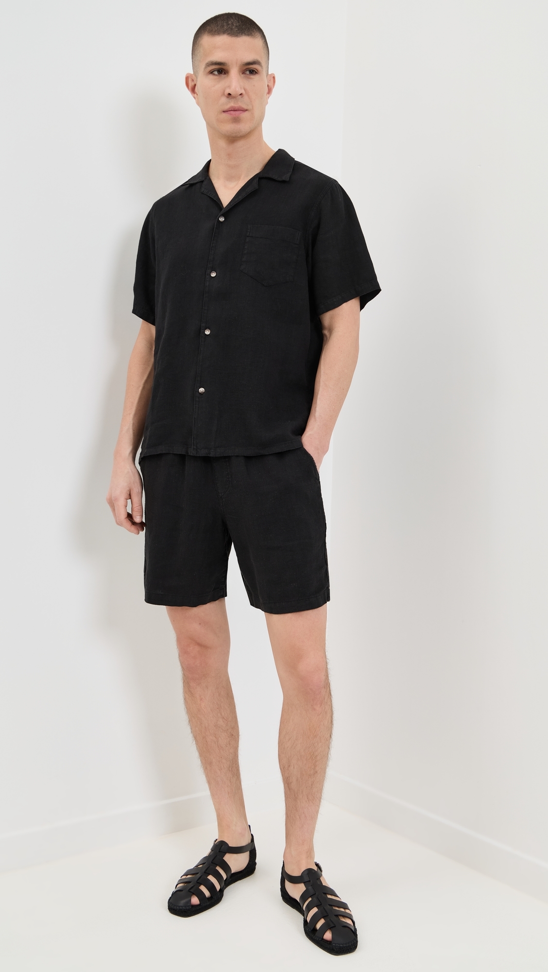 Bather Black Linen Leisure Shorts 6.25 Black