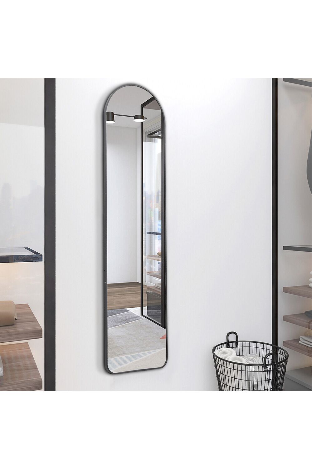 Living And Home 40X150Cm Black Arched Metal Full Length Mirror With Floor Stand & Wall Mount