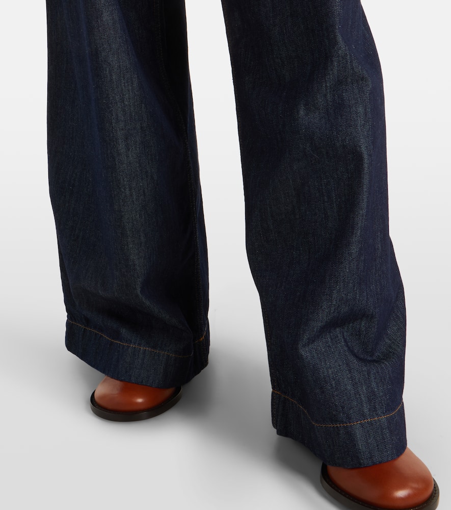 Pleated high-rise wide-leg jeans
