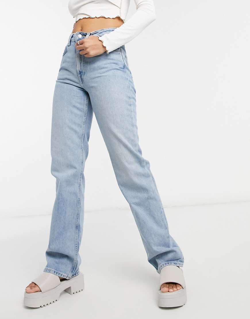 Weekday Voyage cotton high waist straight leg jeans in stone wash blue - MBLUE-Blues