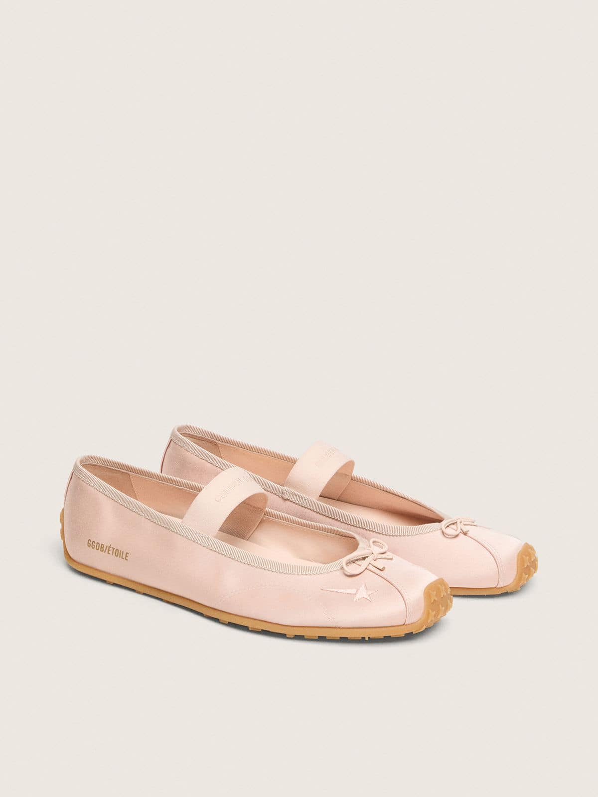 Golden Goose - Étoile Ballet Flats In Powder Pink Satin With Powder Pink Embroidered Star And Elastic Strap, Woman