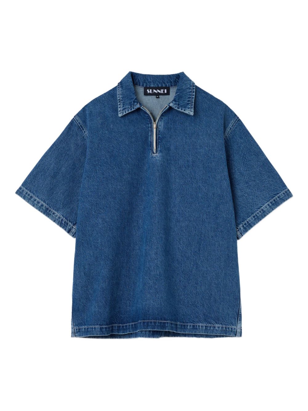 Half-zip denim polo shirt - Blue