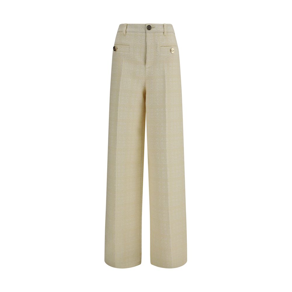 Cotton Tweed Check Trousers — Beige