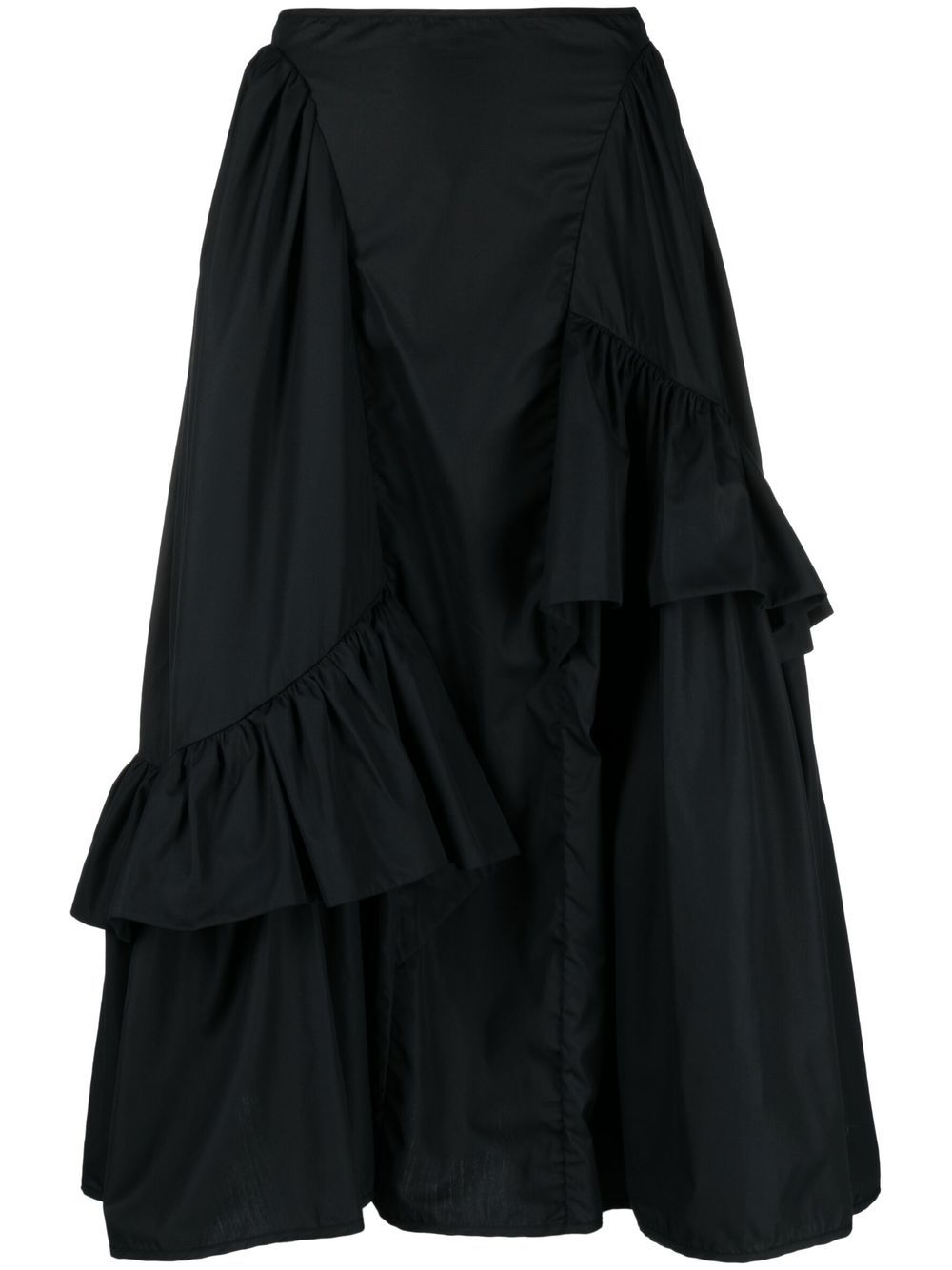 Ruffled cotton midi skirt - Black