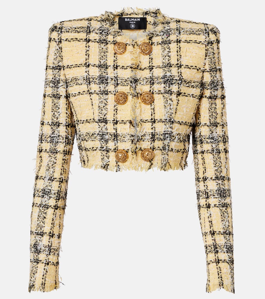Cropped sequined tweed jacket