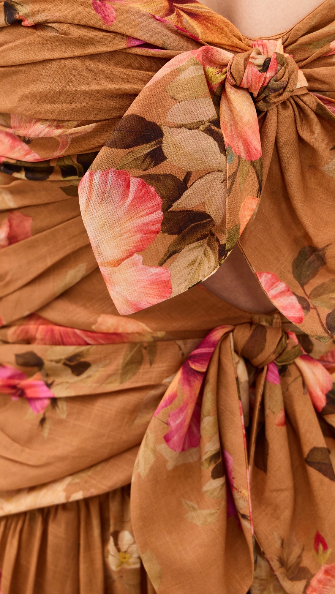 Mahon Tie Front Midi Dress Tan Hibiscus