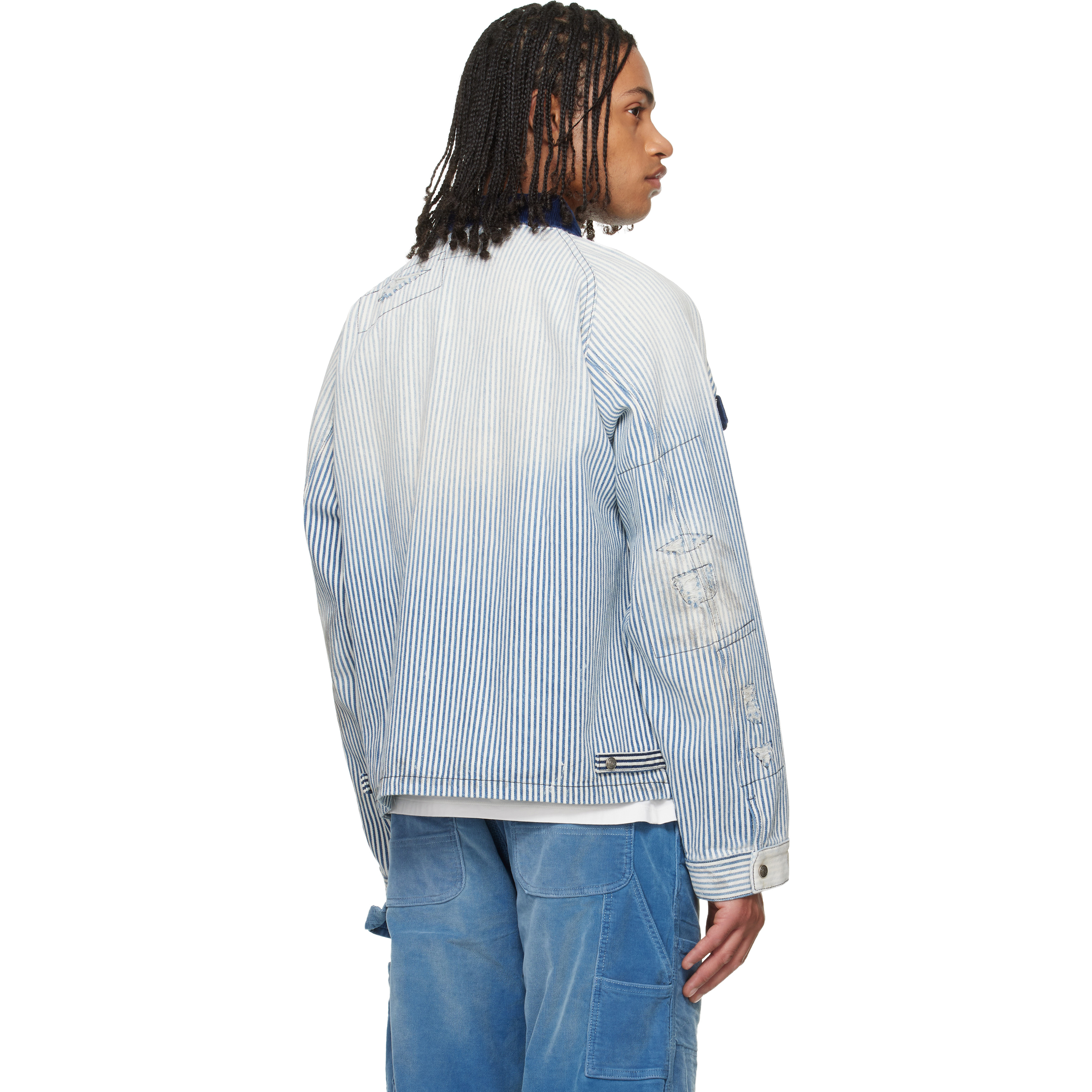 Blue & White Alfred Cargo Pocket Denim Jacket