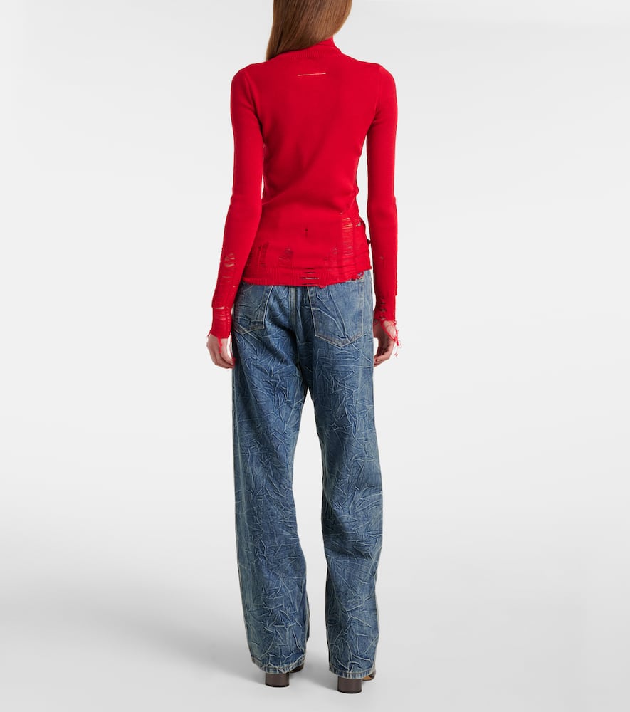 MM6 Maison Margiela Distressed wool-blend turtleneck sweater