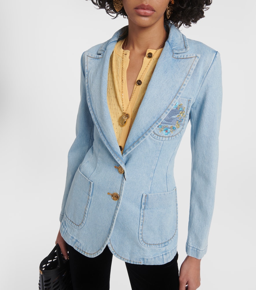 Embroidered denim blazer