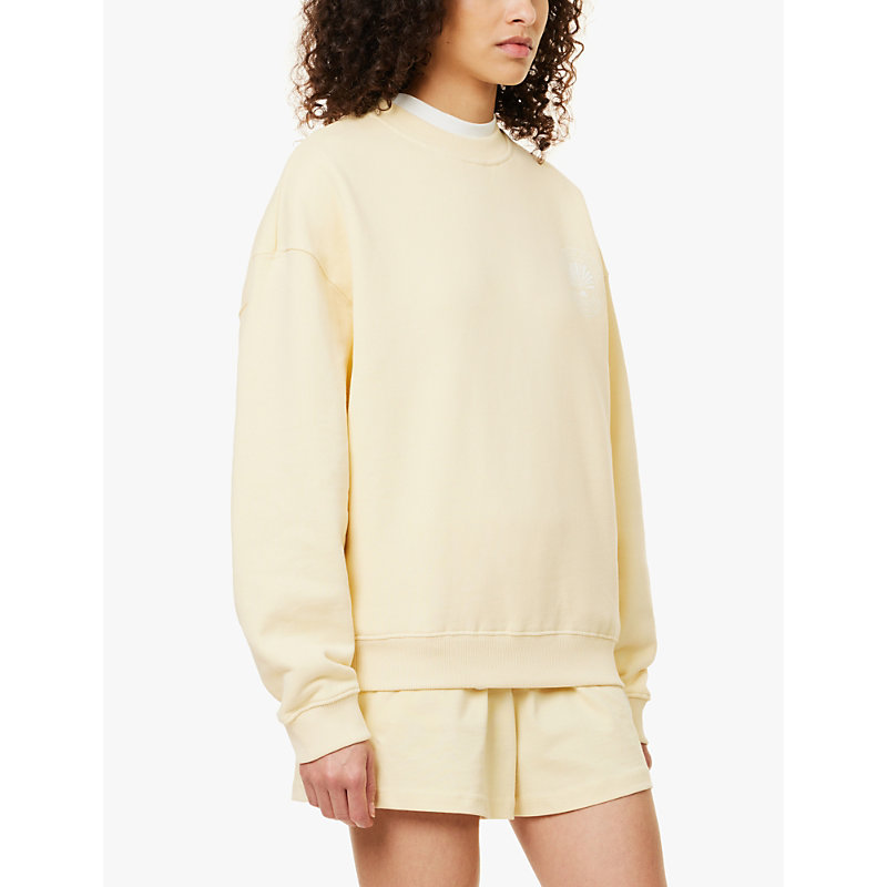 Womens Butter Yellow Logo-print Relaxed-fit Organic-cotton Sweatshirt 