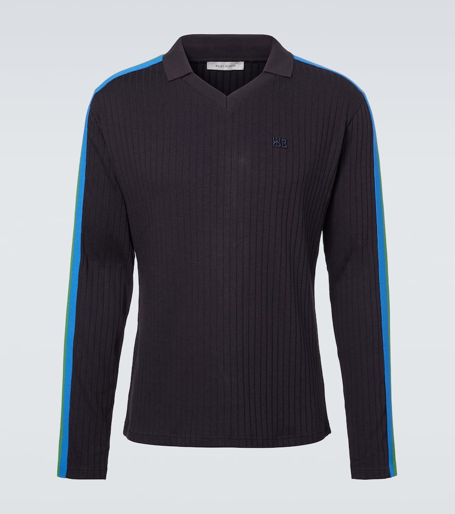 Ribbed-knit polo sweater
