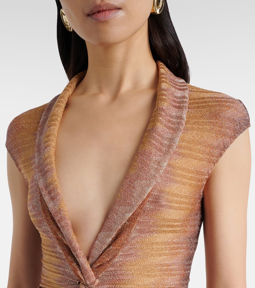 Gathered asymmetric lamé maxi dress