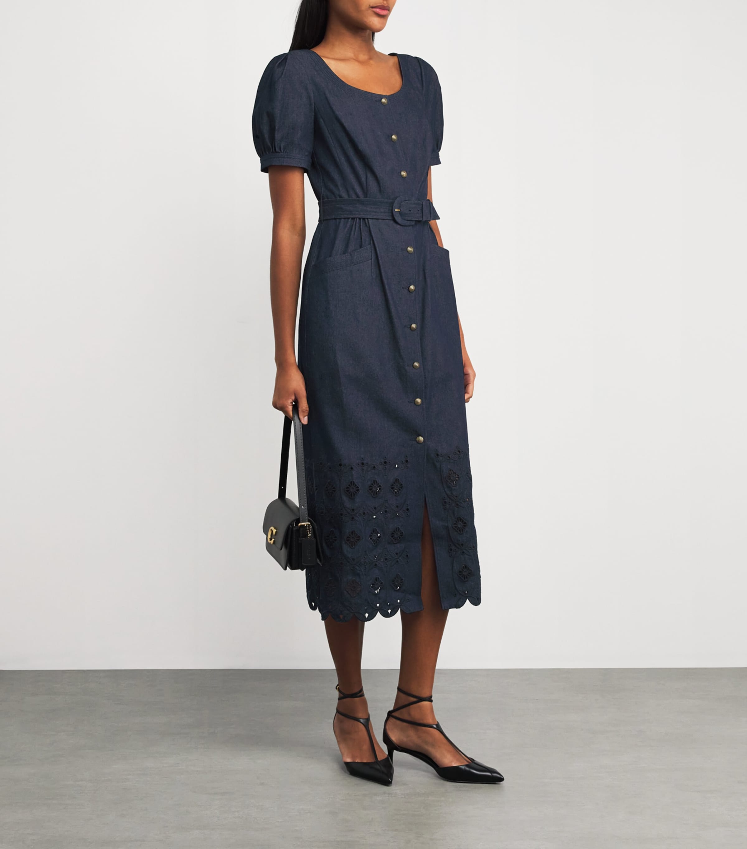 Denim Embroidered Blanca Midi Dress
