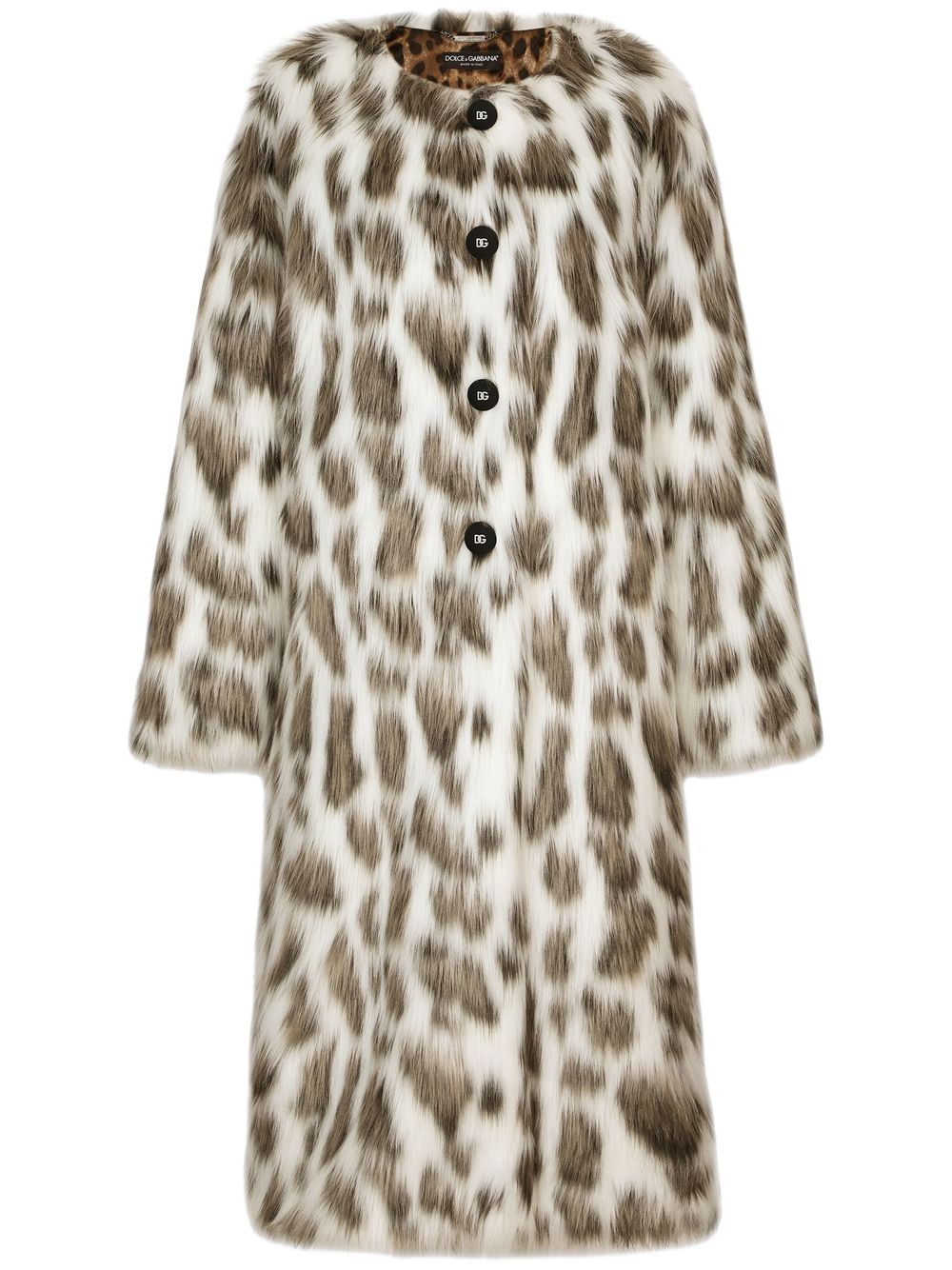 Leopard-effect faux fur coat - White