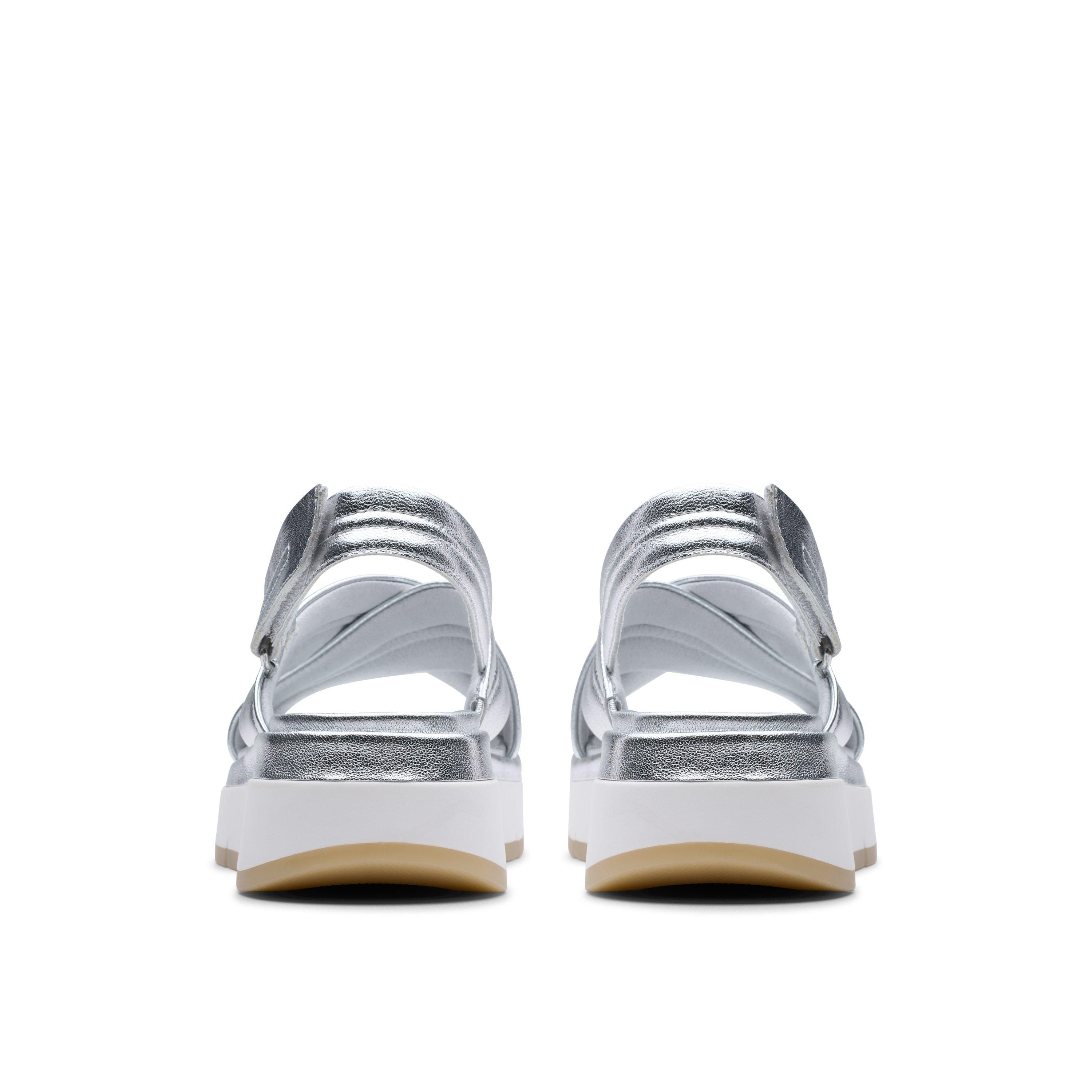 Clarks Tuscan Cross Silver Leather Flat Sanda