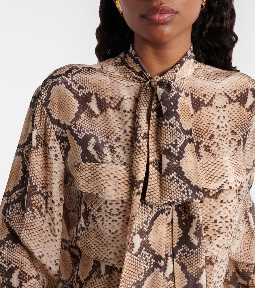 Snake-print tie-neck blouse