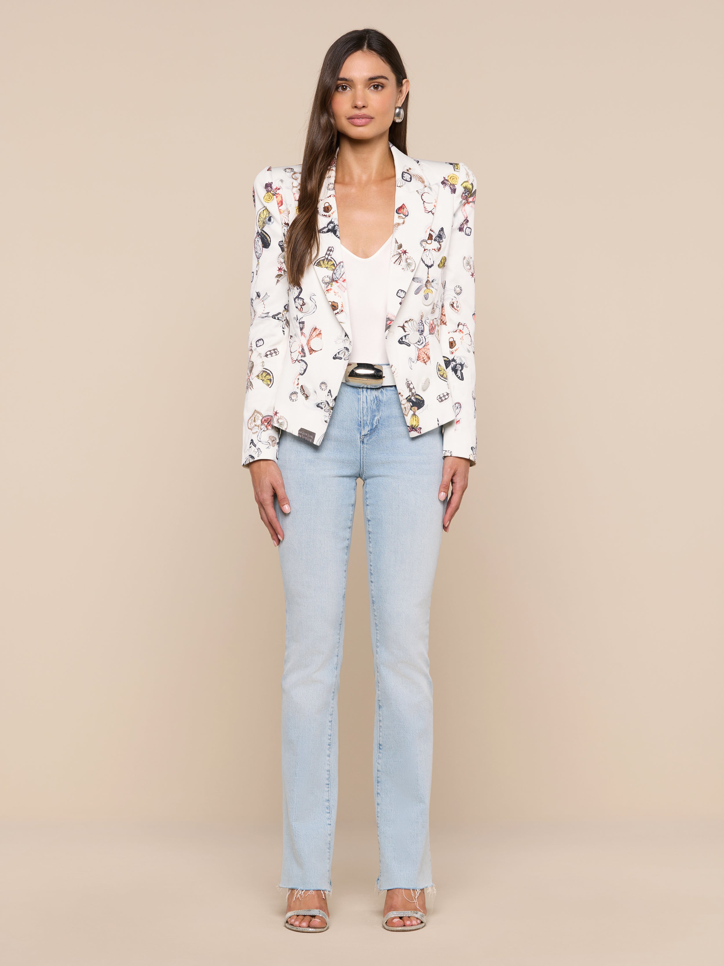 Bethany Structured Blazer In Ecru Multi Lock Butterfly