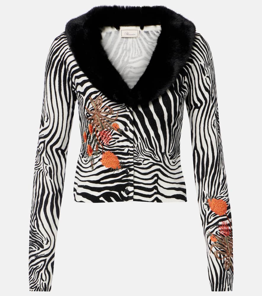 Printed ribbed-knit cardigan
