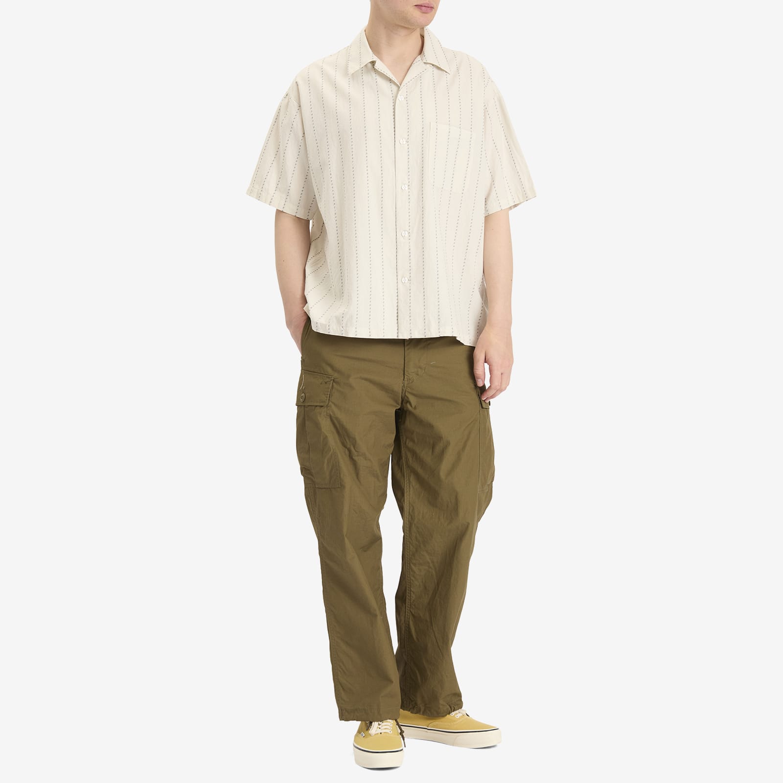 Men's Dobby Stripe Hawaiian Shirt Ivory