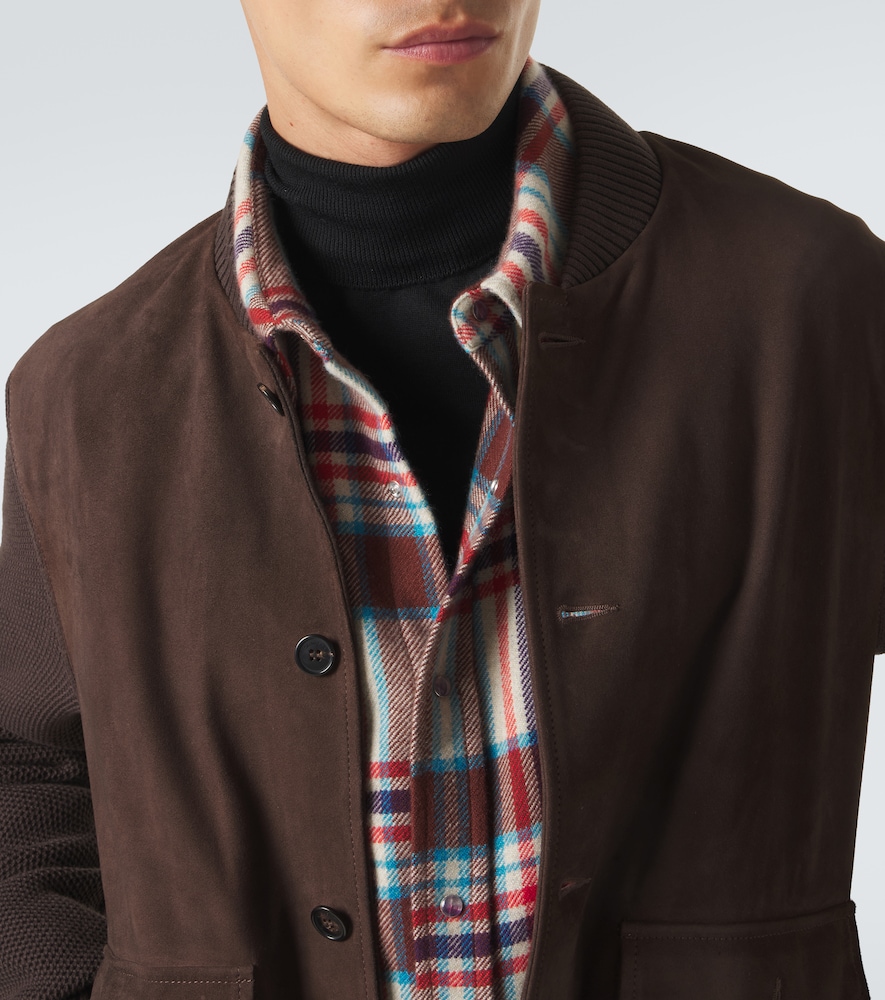 Cotton-trimmed suede bomber jacket