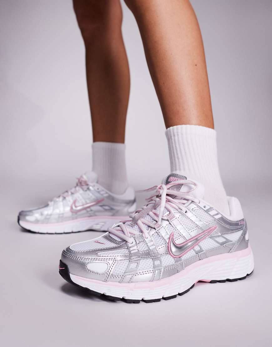 P-6000 unisex trainers in silver and pink