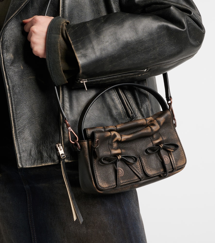Micro bow-detail leather shoulder bag
