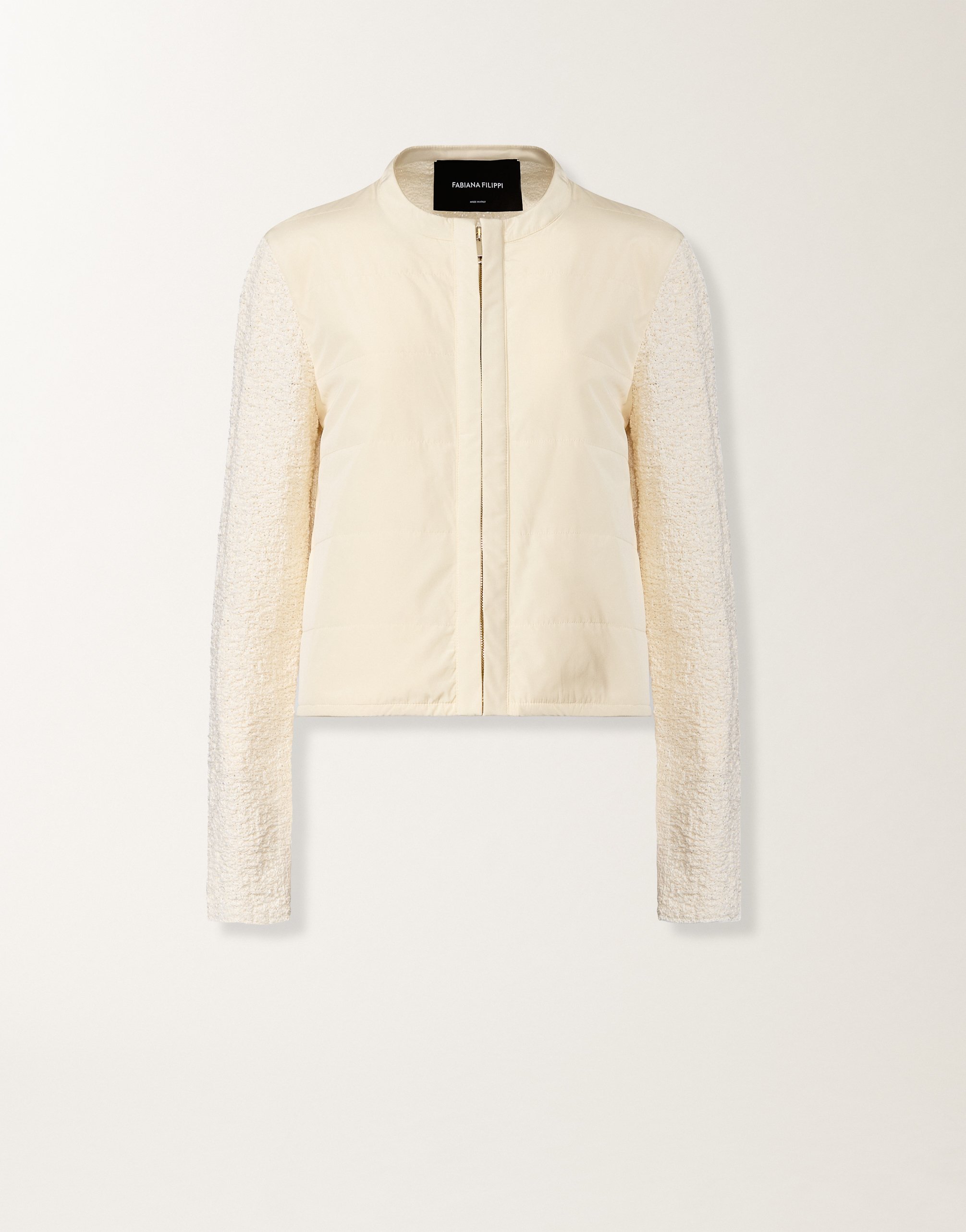 Cotton tweed bomber with sequins, butter