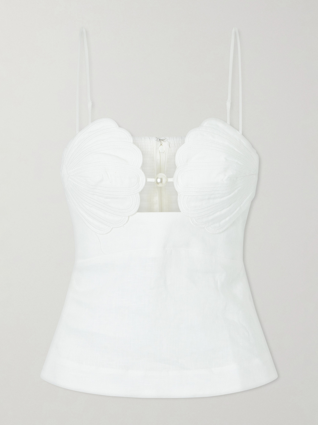 Shell Peplum Linen Blouse - Off-white