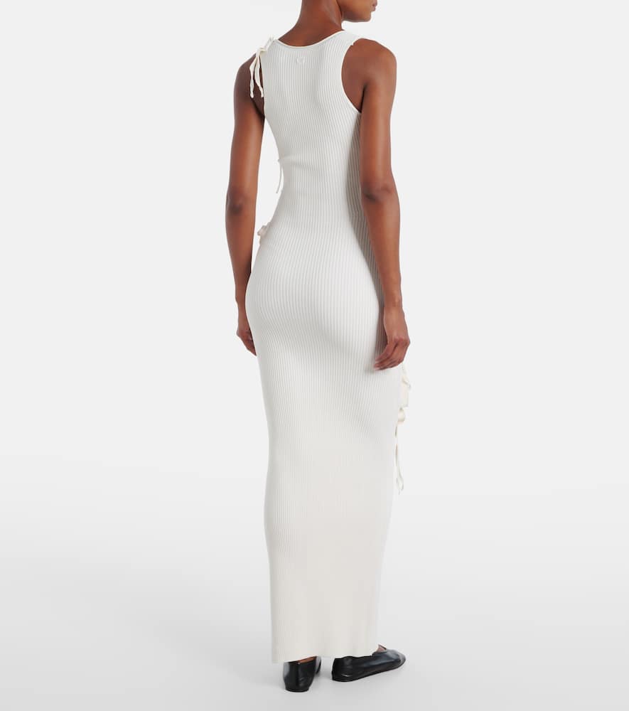 Floral-appliqué ribbed-knit maxi dress