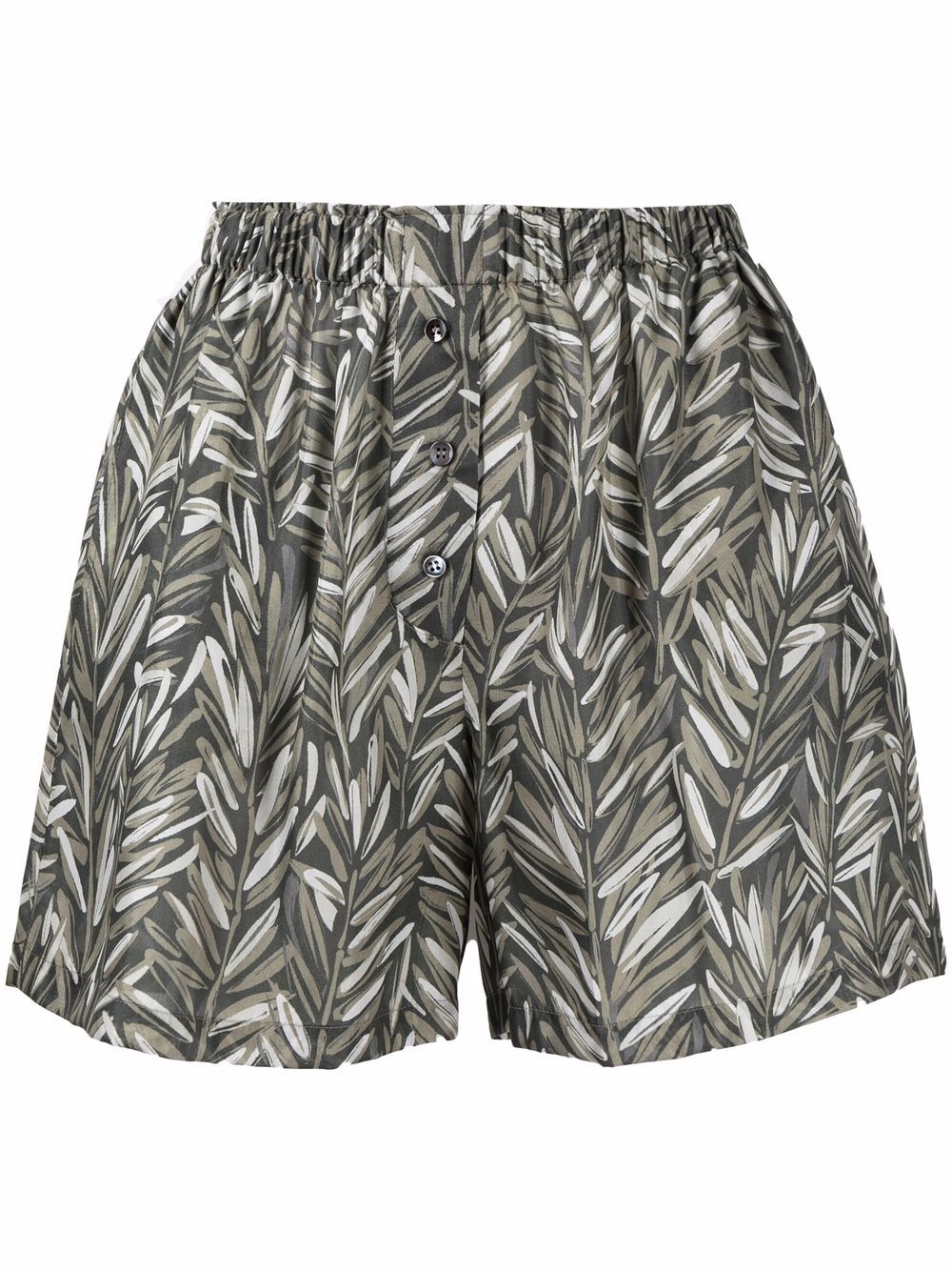 Leaf-print silk shorts