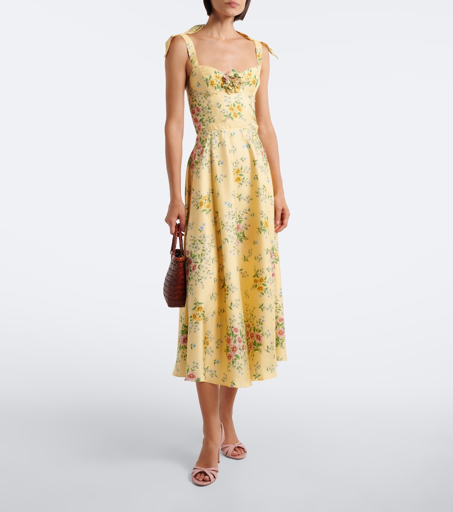 Floral silk twill midi dress