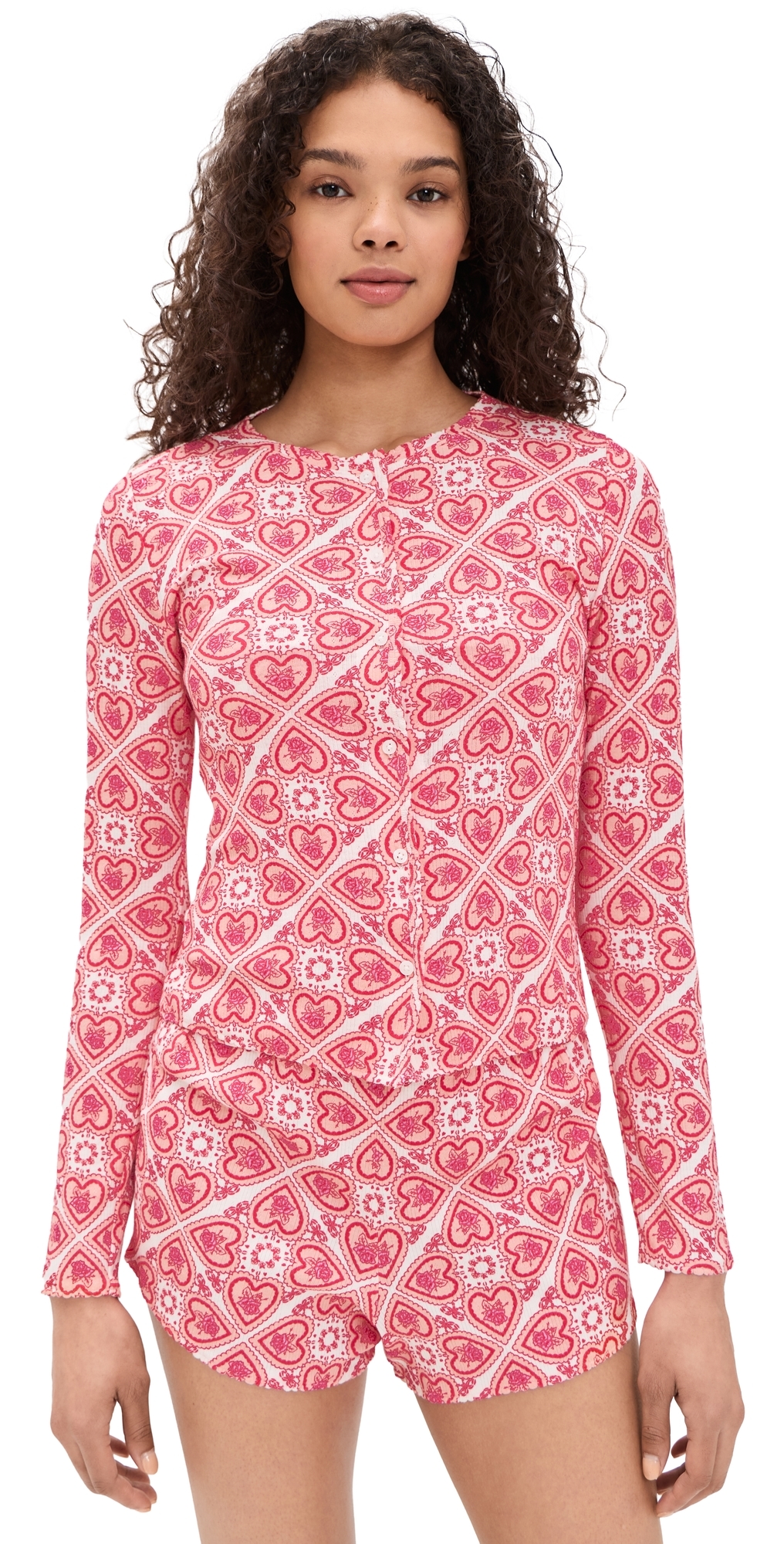 The Kaelie Pointelle Cardigan Patchwork Doily Heart/White