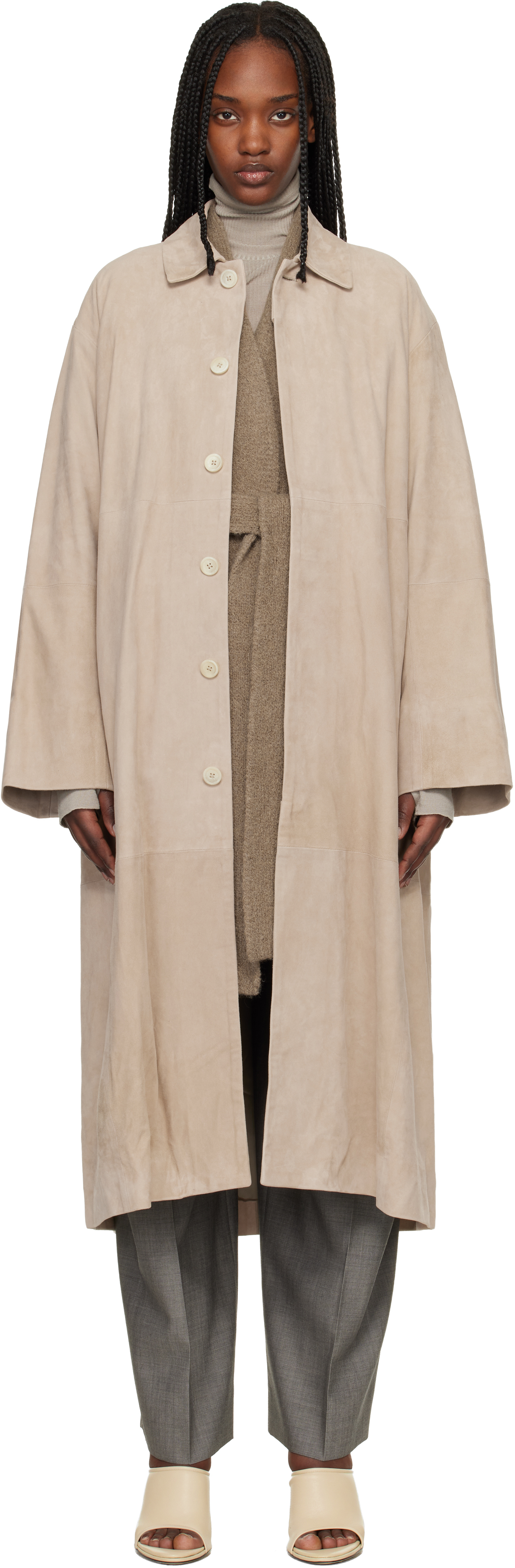 Beige Suede Car Coat