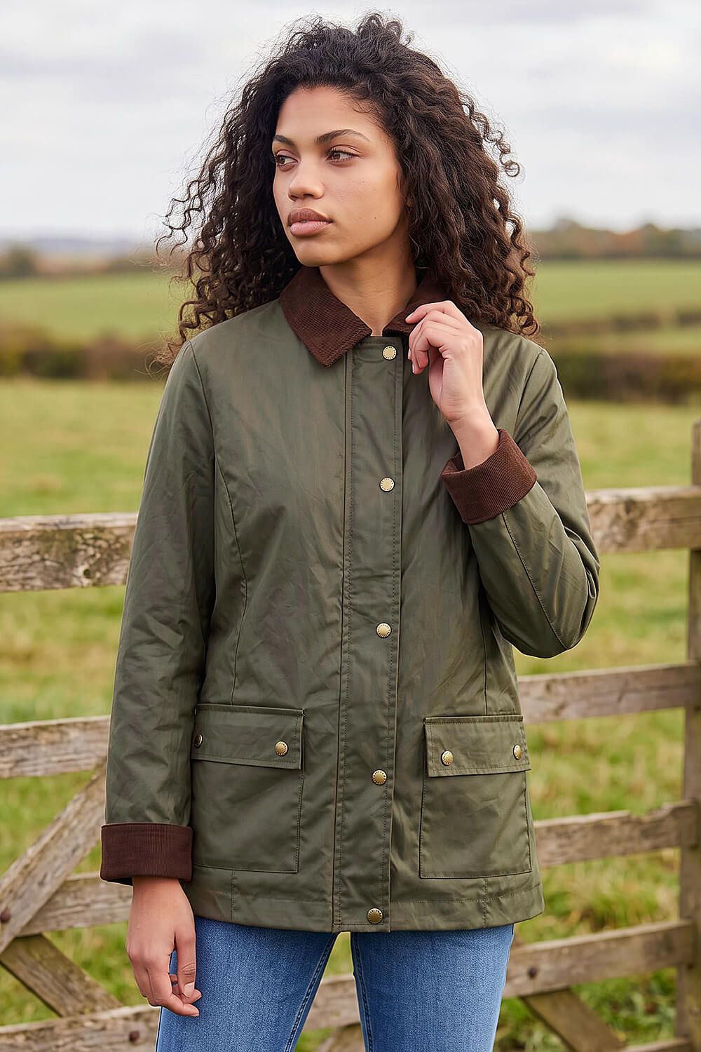 Roman Women's Petite Waxed Pocket Coat in Dark Green