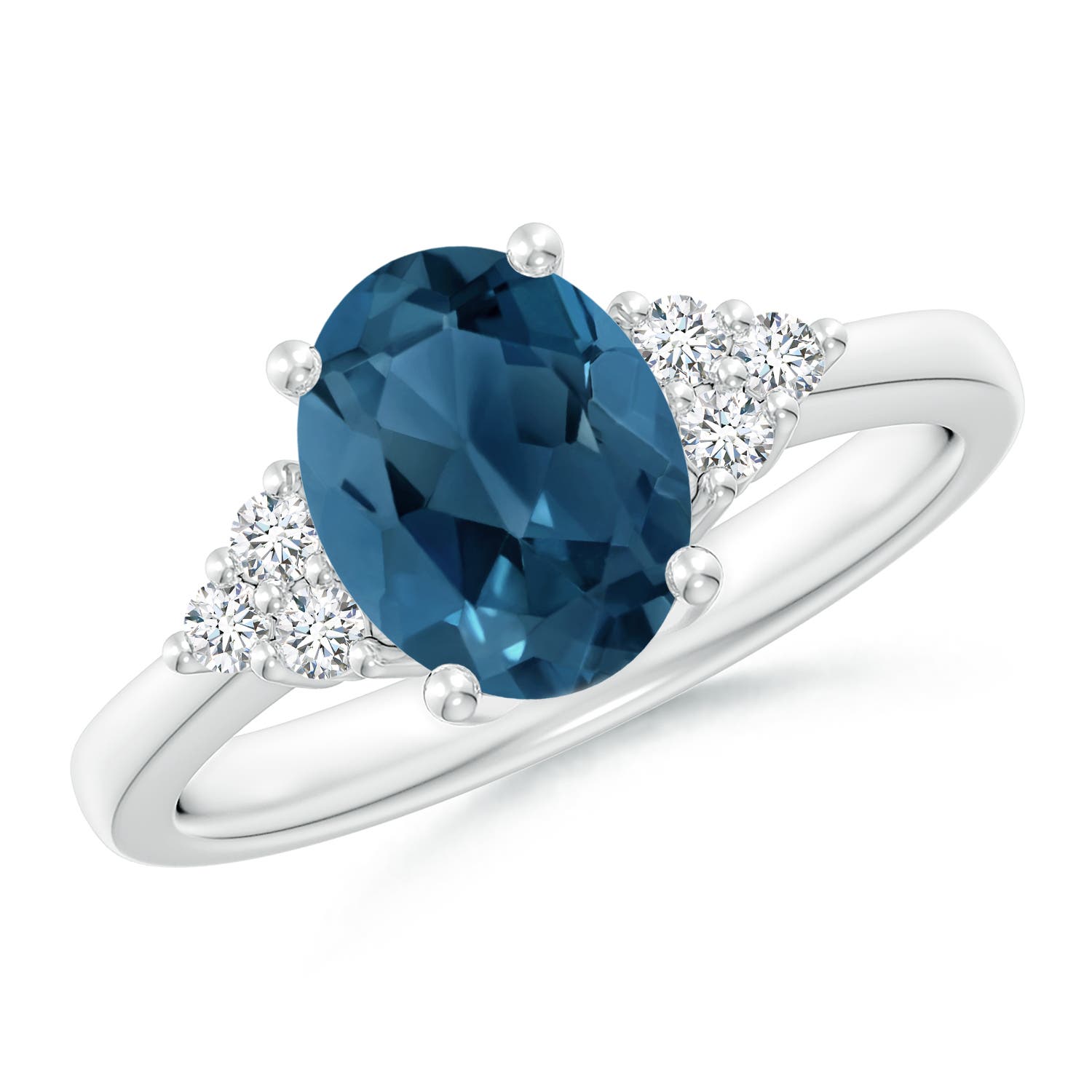 Angara 2.25 Carats Solitaire Oval London Blue Topaz and Diamond Promise Ring in Platinum