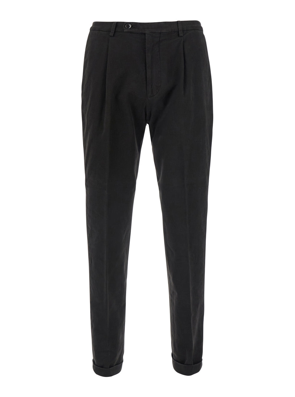 Slim Fit Cotton Trousers — Black