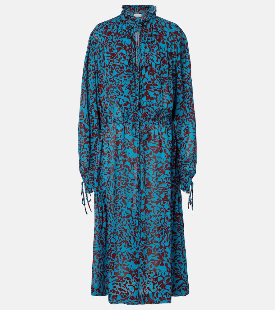 Printed ruffled shirt dress