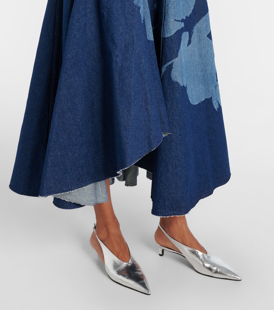 Printed floral denim midi dress