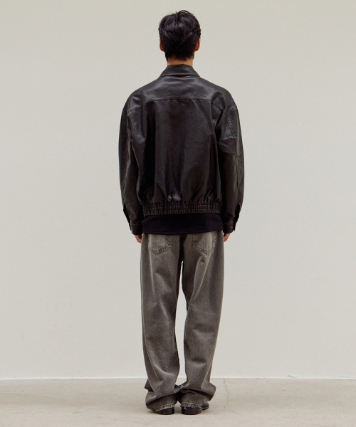Washing Leather Real Pocket Bomber Jacket_Brown